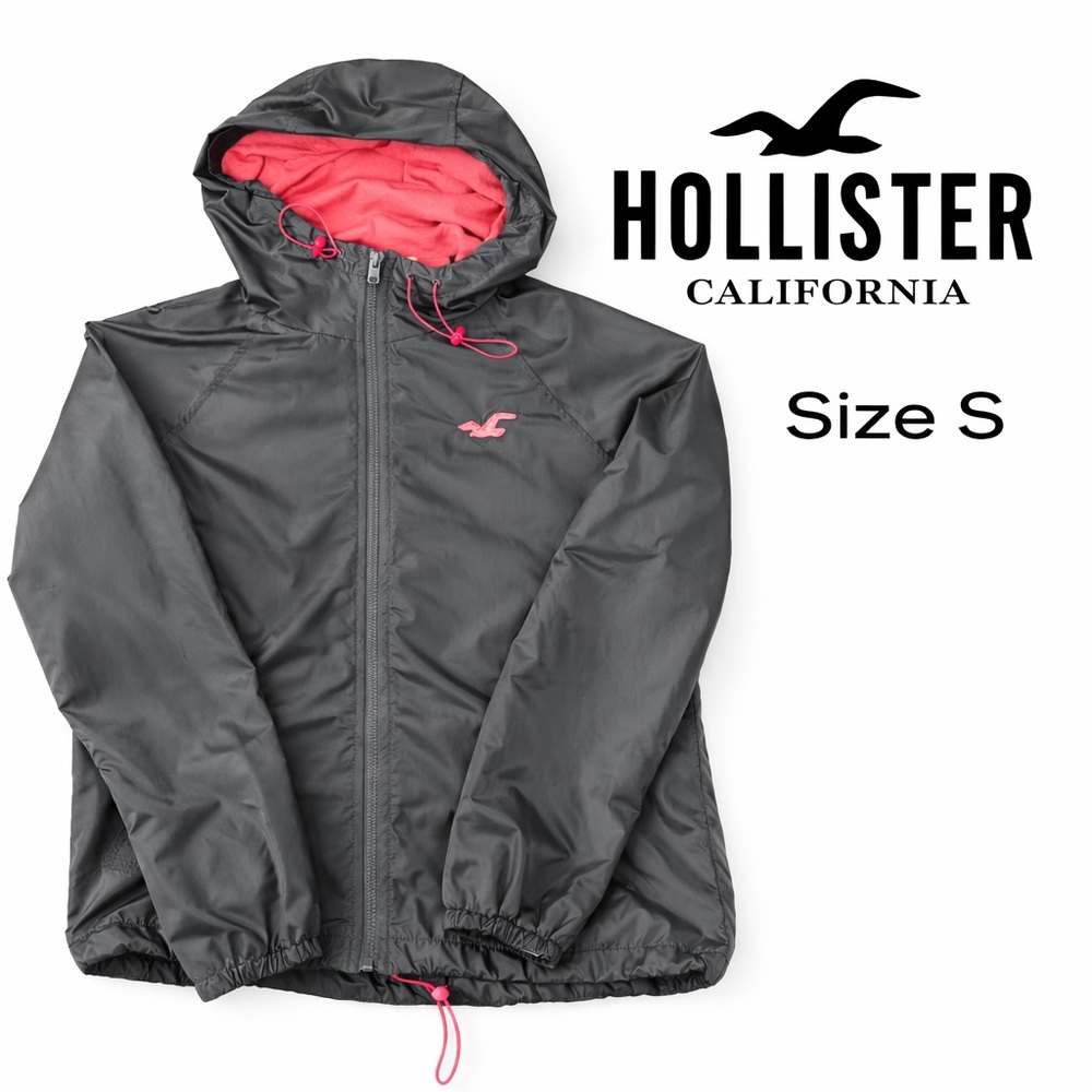 Hollister Y2K Gray Pink Hooded Windbreaker Jacket Women's Small Lightweight EUC